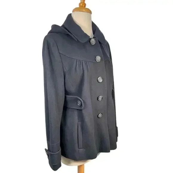ANN TAYLOR Loft PeaCoat Size 10 Navy Blue Virgin Wool Blend Great Condition - Picture 6 of 16